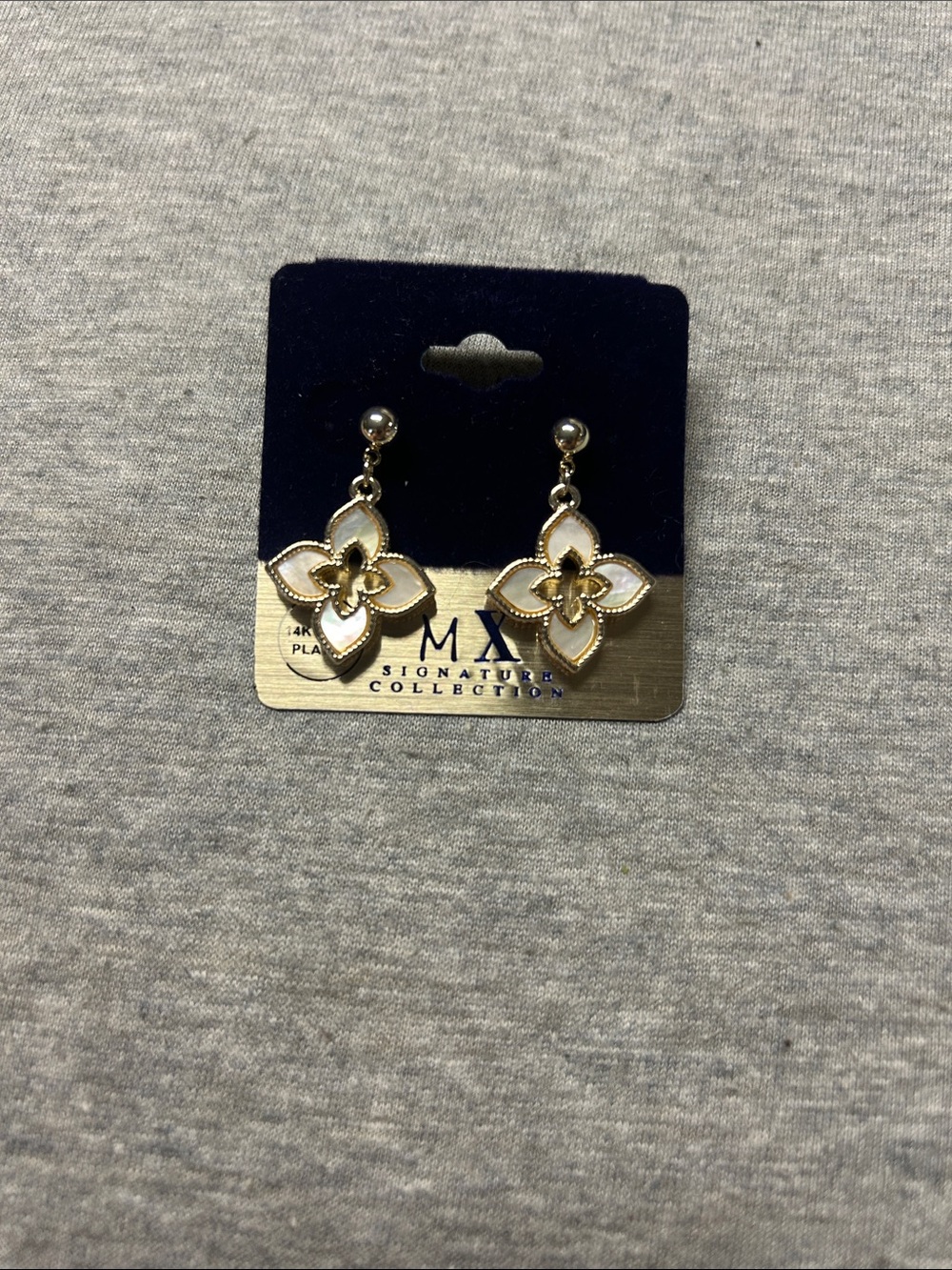Gold & White Floral Drop Earrings